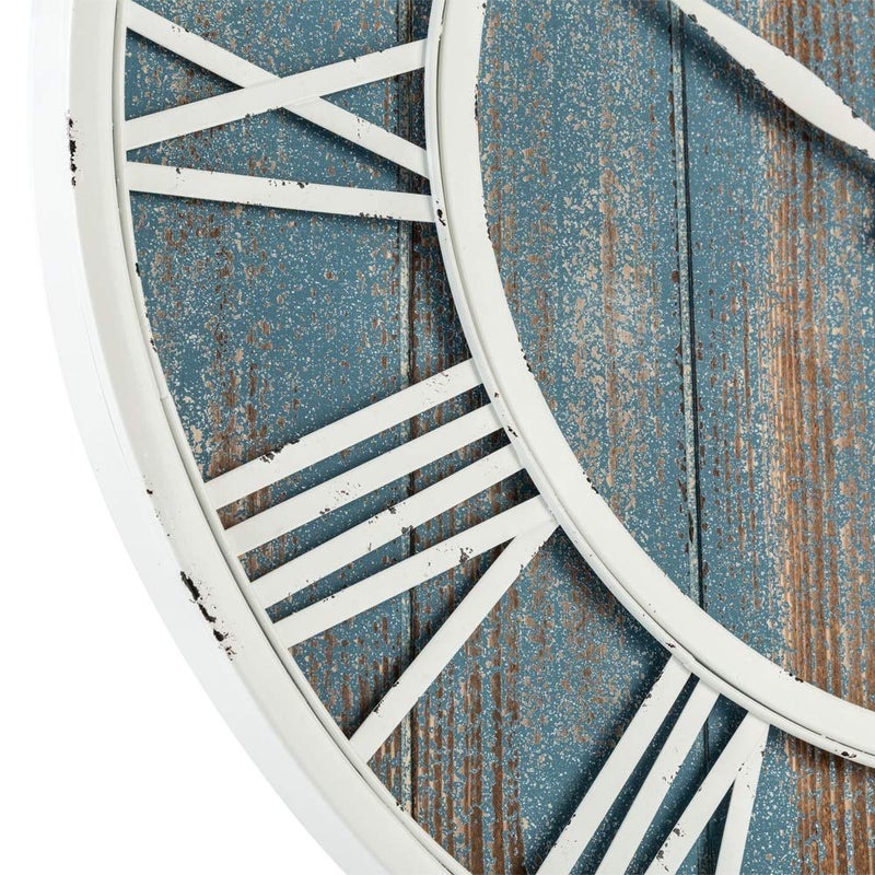 Oldtown Clocks 18" Coastal Wall Clock - Metal & Solid Wood Noiseless Weathered Beach Blue Wall Clock - Image 3